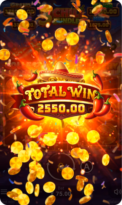 3 Chili Bundles Hold and Win bonus round with locked chili coins