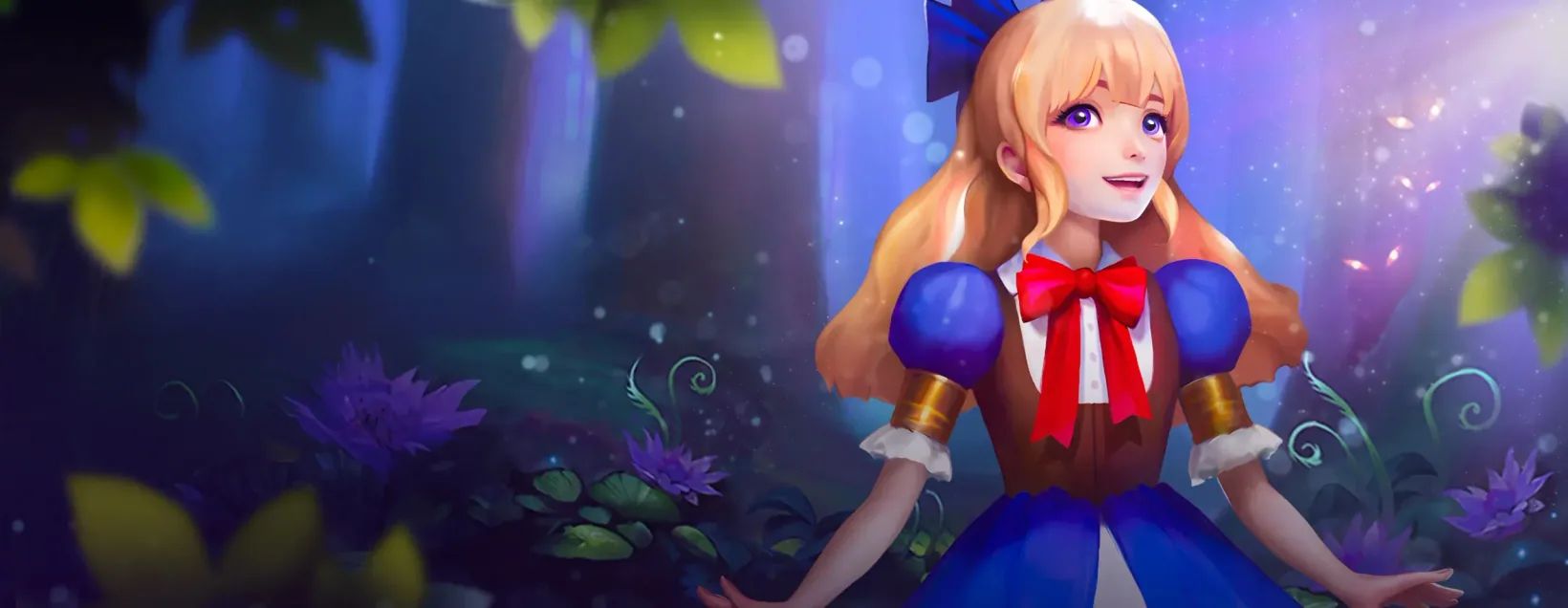 Alice standing in the glowing purple mushroom forest that frames the Alice WonderLuck slot
