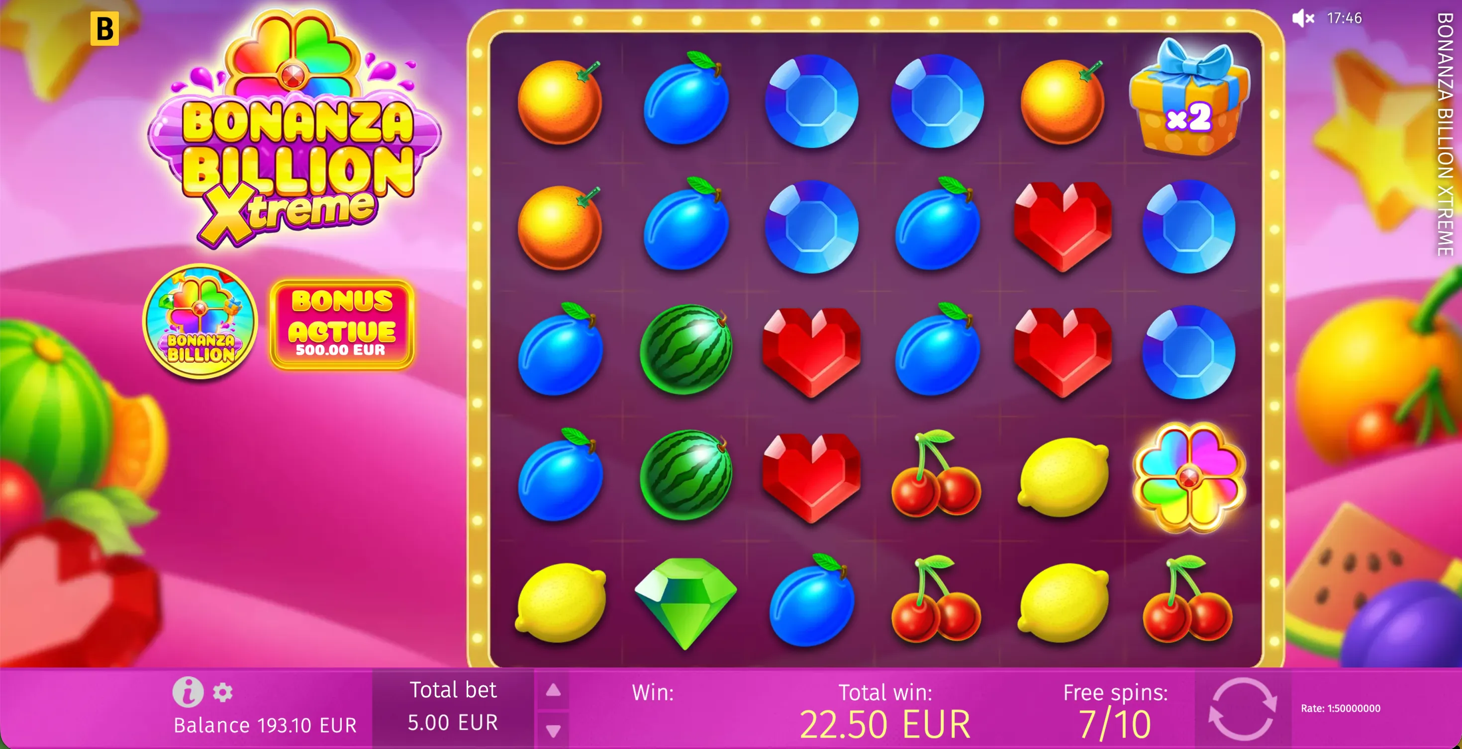 Bonanza Billion Xtreme grid and candy-fruit theme