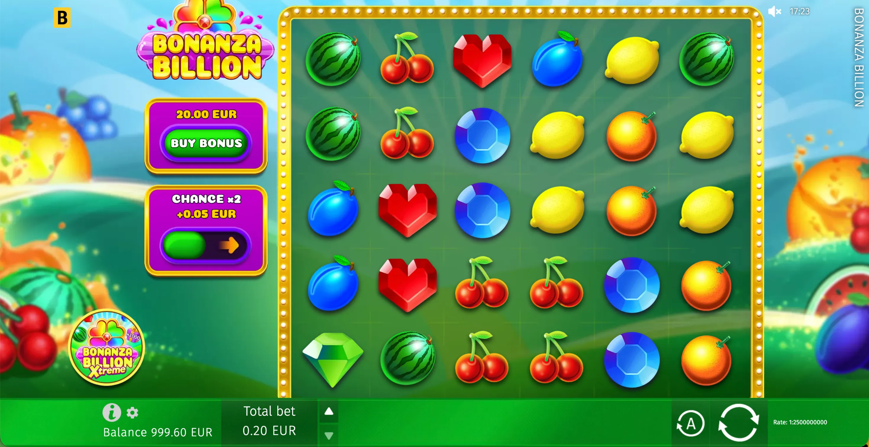 Bonanza Billion fruit and gem symbols on the cascading grid