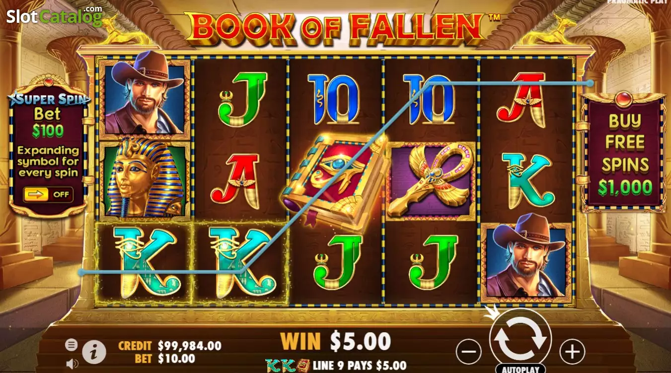 Book of the Fallen free spins with the expanding symbol filling the reels