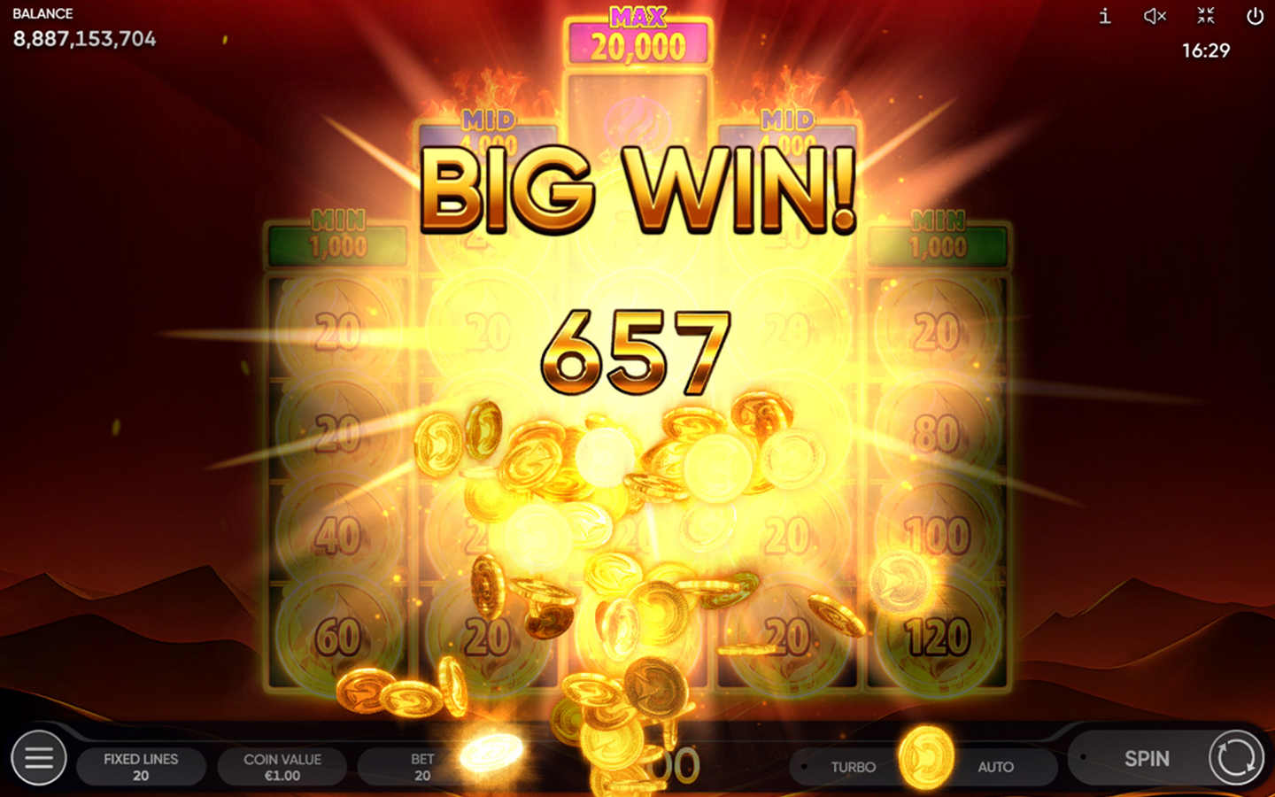 Burning Coins 20 Hold and Win bonus with locked coins