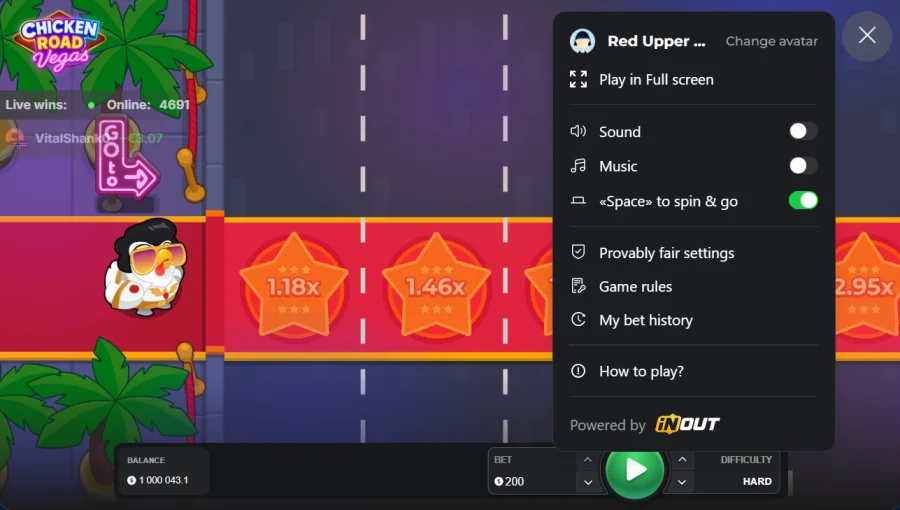 Chicken Road Vegas difficulty and auto cash-out settings menu