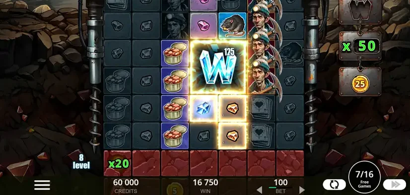 Digger's Fortune mining reels and mine-shaft grid