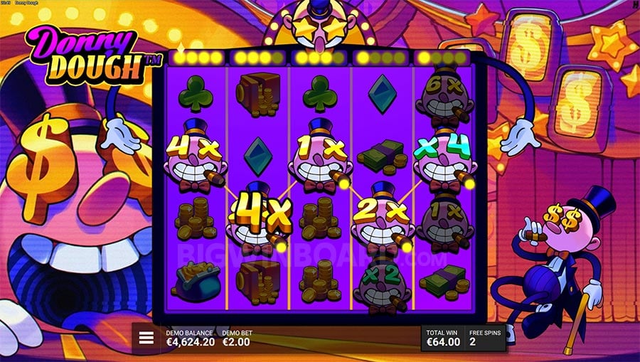 Donny Dough free spins bonus with sticky Multi-Dough symbols