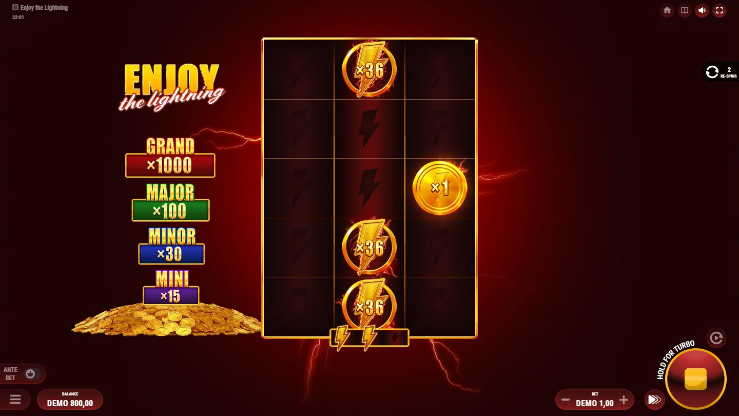 The Hold and Spin round in progress with three collect-coins holding x36 each on the middle reel and a x1 coin on reel 3