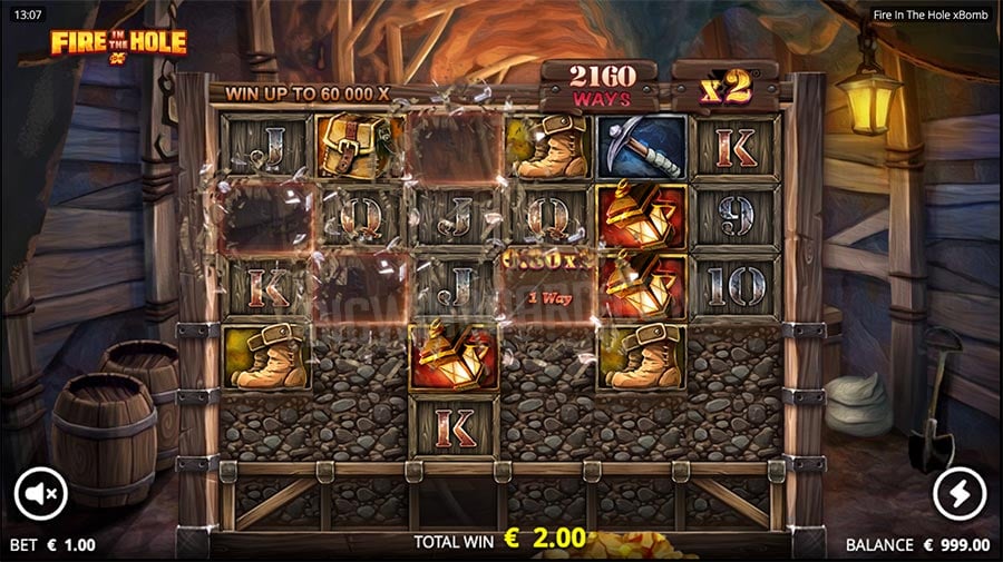 Fire In The Hole xBomb base game reels in the gold mine