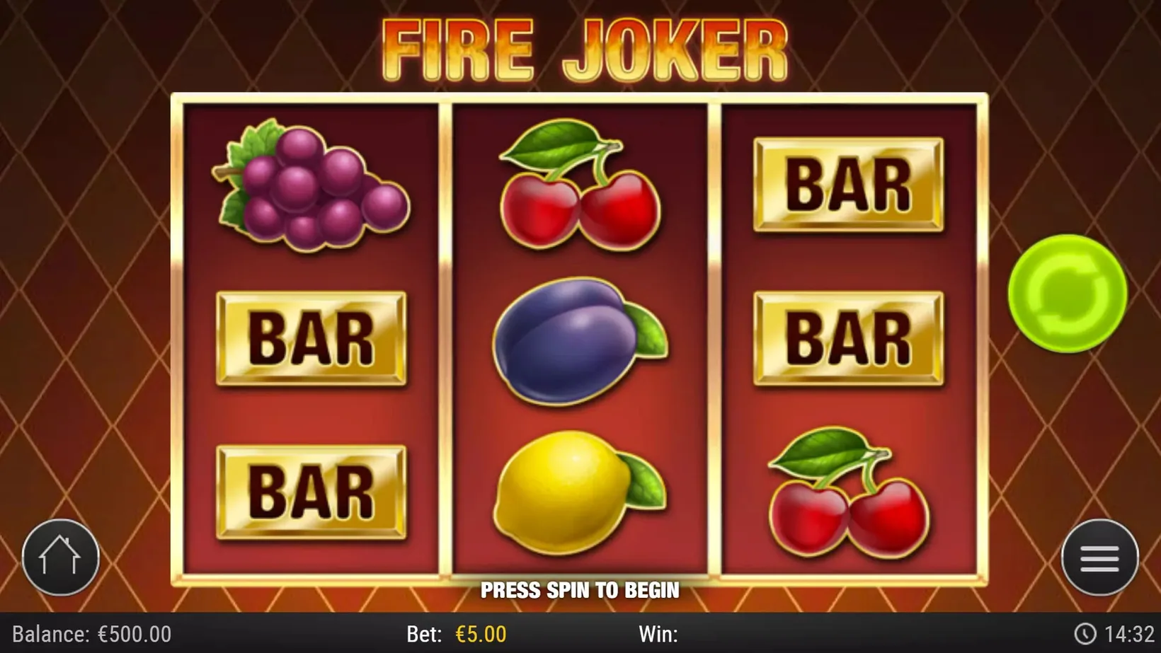 Hjul med BAR-symboler, plommon och citron i mobilvyn