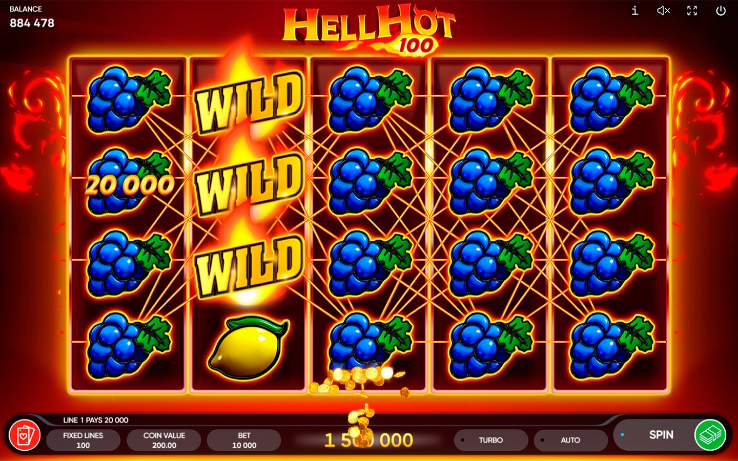 Hell Hot 100 big win with stacked flaming 7 wilds