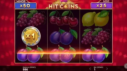 Hit Coins 2 Hold and Spin fruit reels and gold coin symbols