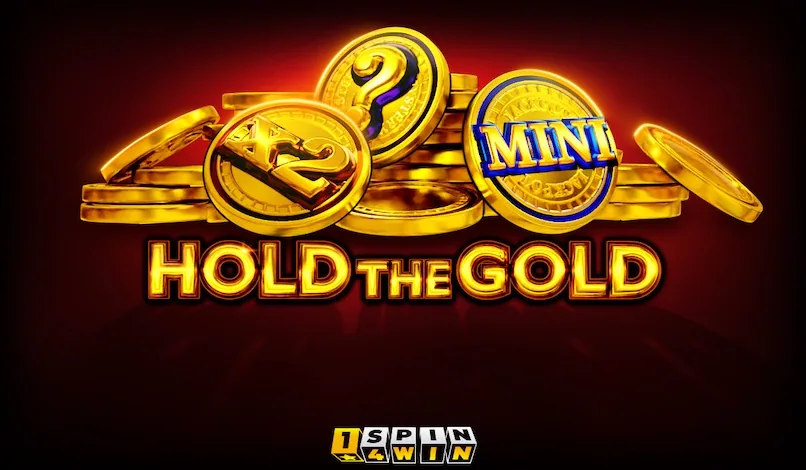 The Hold The Gold loading screen from the 1spin4win game server, showing the game logo over gold coin artwork