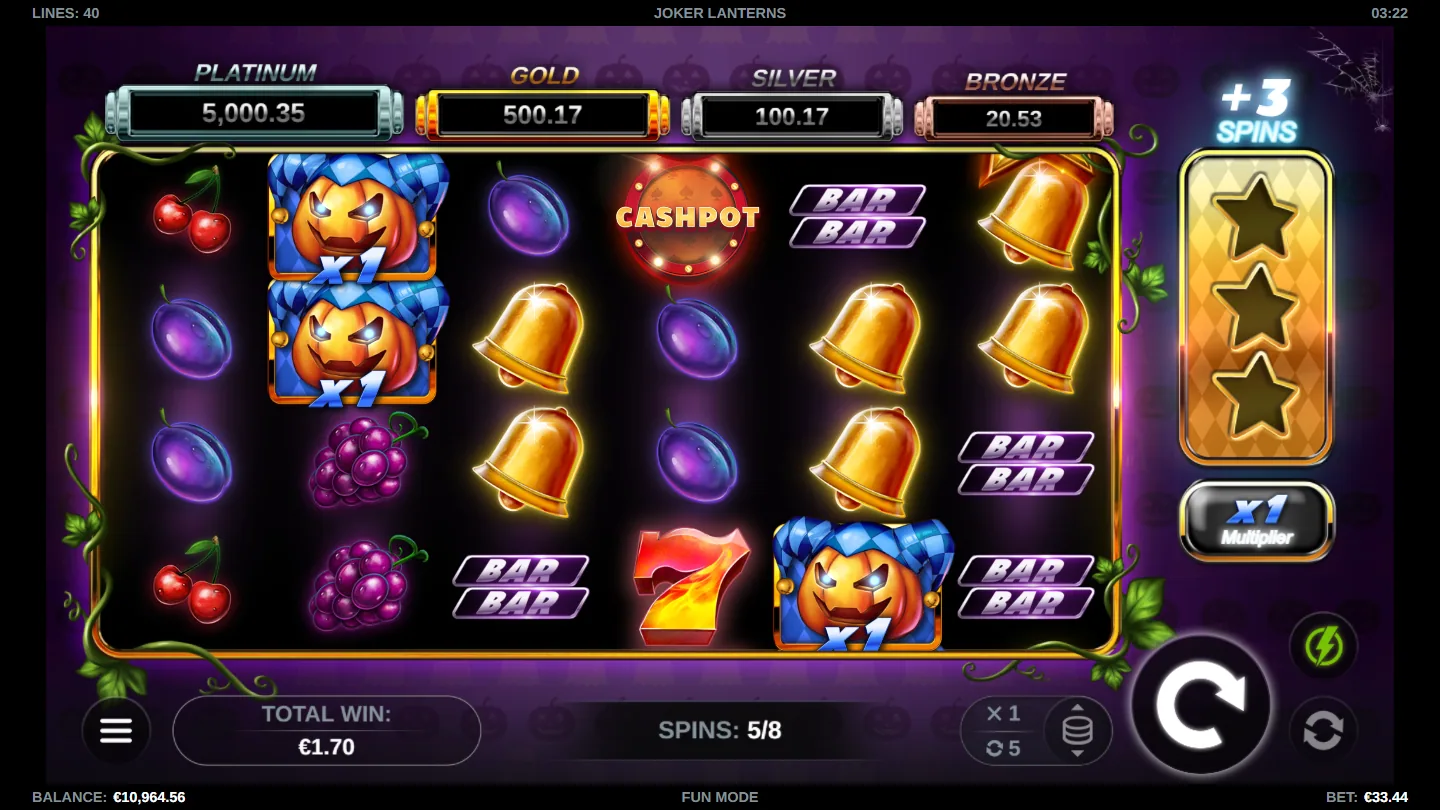Bronze Cashpot paid during the Joker Lanterns free spins round