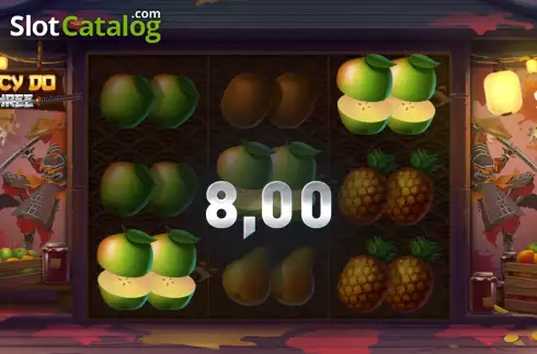 Juicy Do Three fruit reels against the cherry-blossom temple backdrop