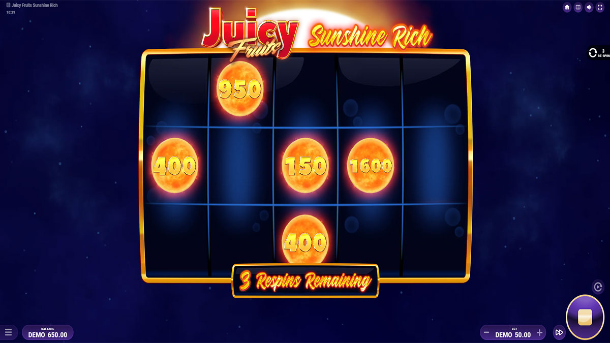 Juicy Fruits Sunshine Rich fruit symbols on the 5x3 reels