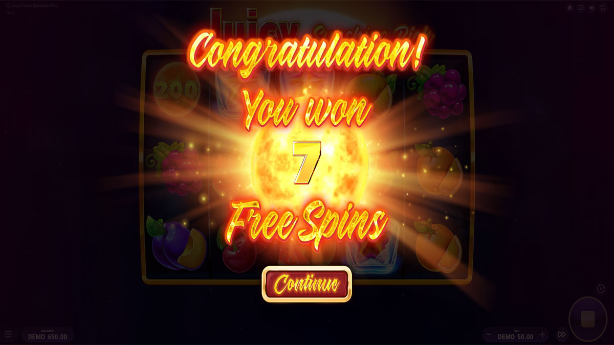 Juicy Fruits Sunshine Rich free spins with wilds on the middle reels