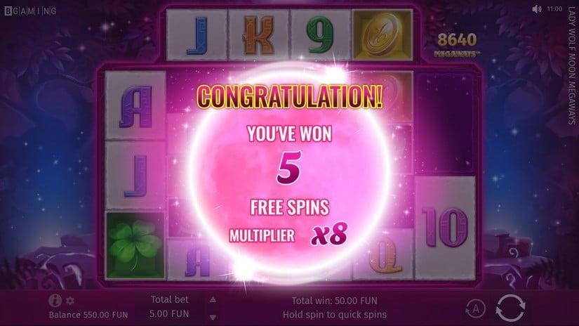 Lady Wolf Moon Megaways free spins wheel and multiplier