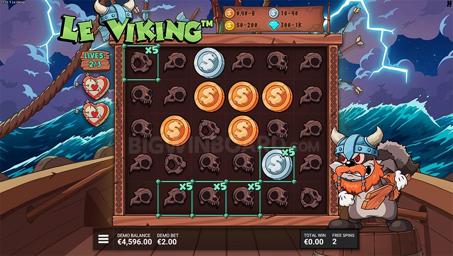 Le Viking Norse-themed reels with the Viking mascot beside the grid