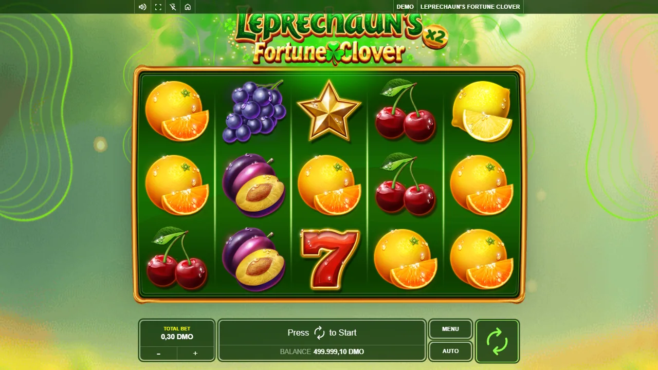 Leprechaun's Fortune Clover reels with the gold star scatter and a red seven on the middle reel