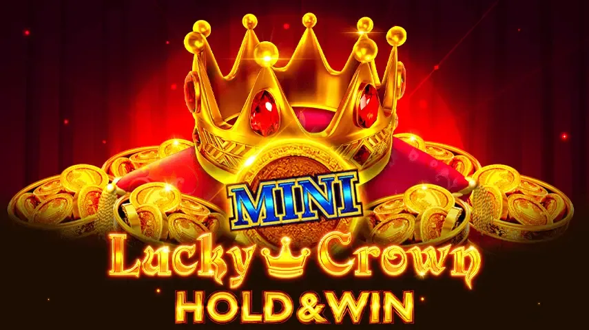 Lucky Crown Hold And Win key art with the crown, shield and bowl of coins on the red velvet reel frame
