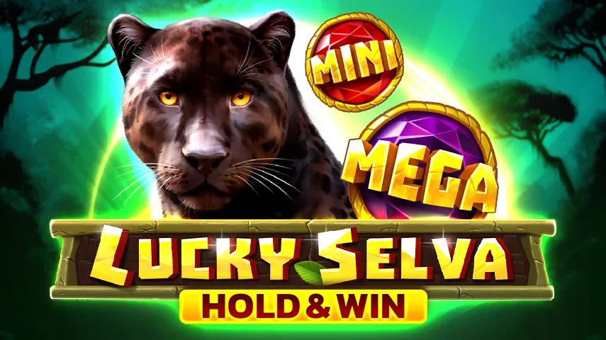Lucky Selva Hold And Win key art showing the jungle reel frame with the black panther, macaw and gold coin symbols