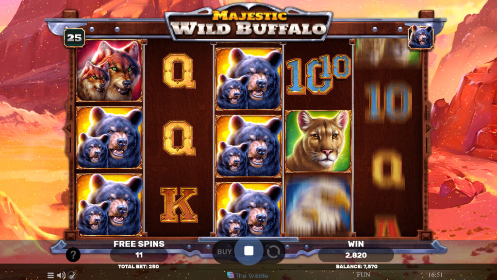Majestic Wild Buffalo free spins reels on the prairie