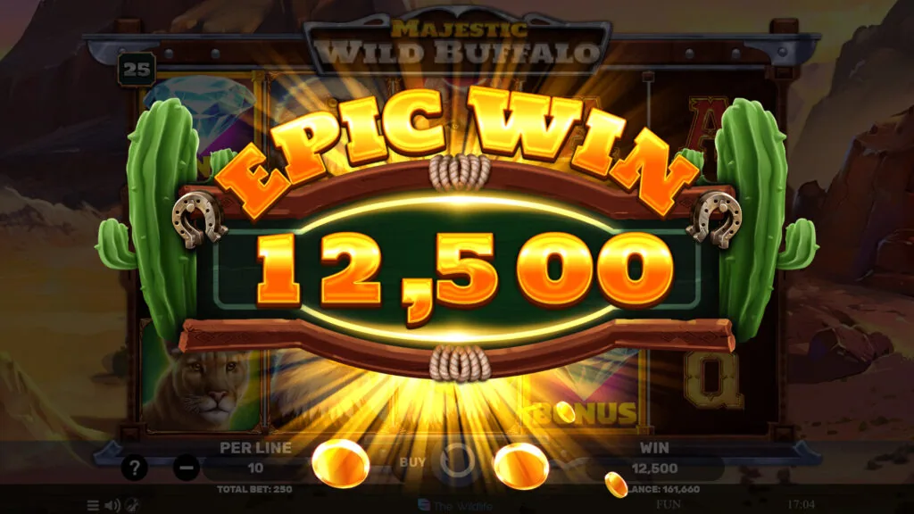 Epic win i Majestic Wild Buffalo med vinstruta över hjulen
