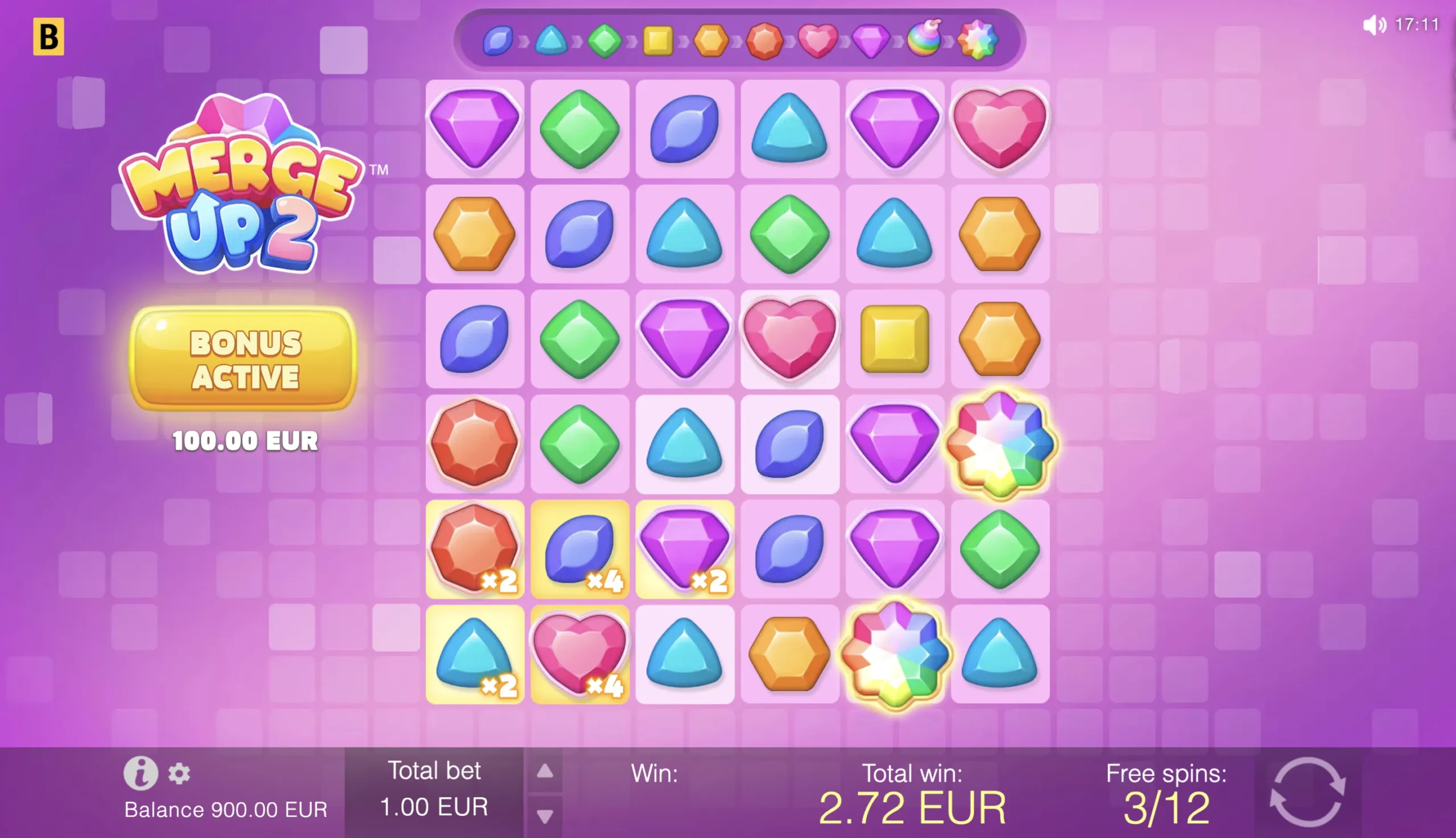 Merge Up 2 free spins with persistent cell multipliers