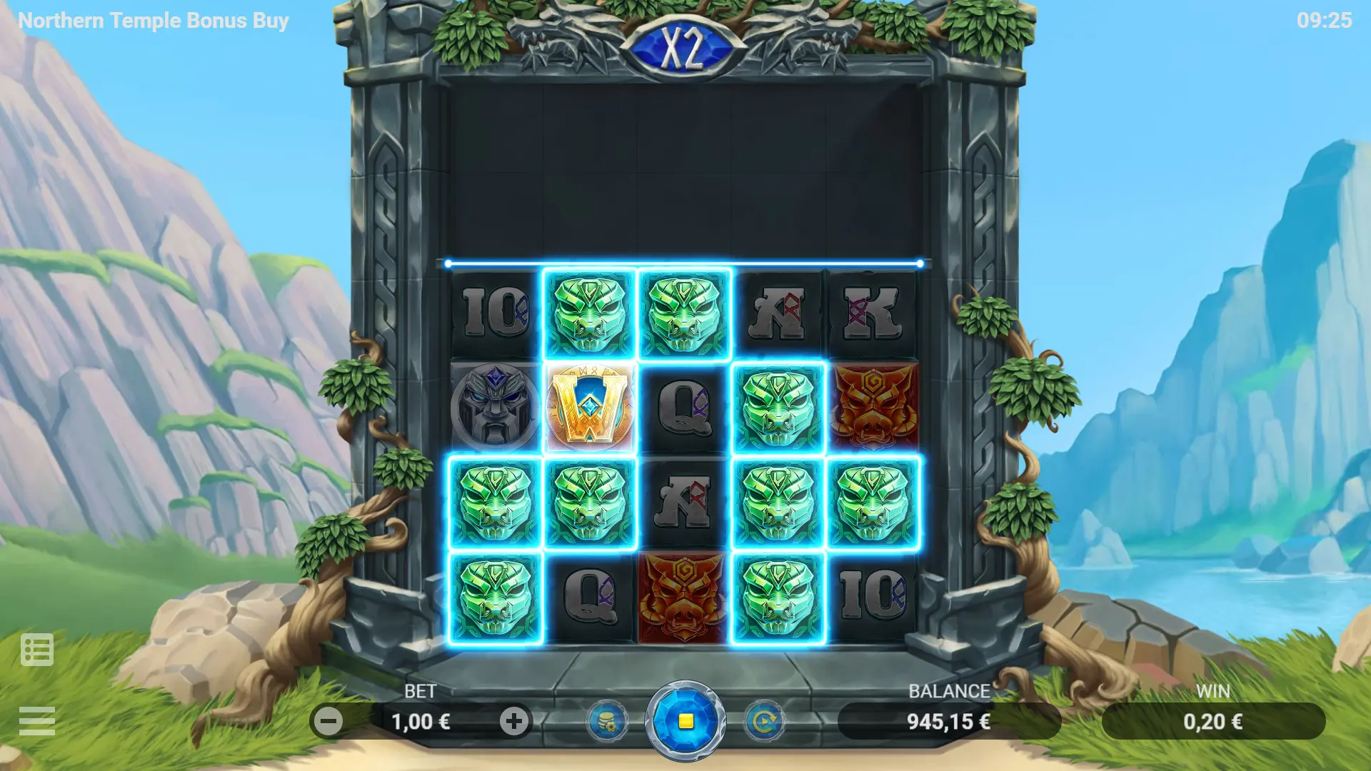 Northern Temple Bonus Buy golden Wild symbol on the reels