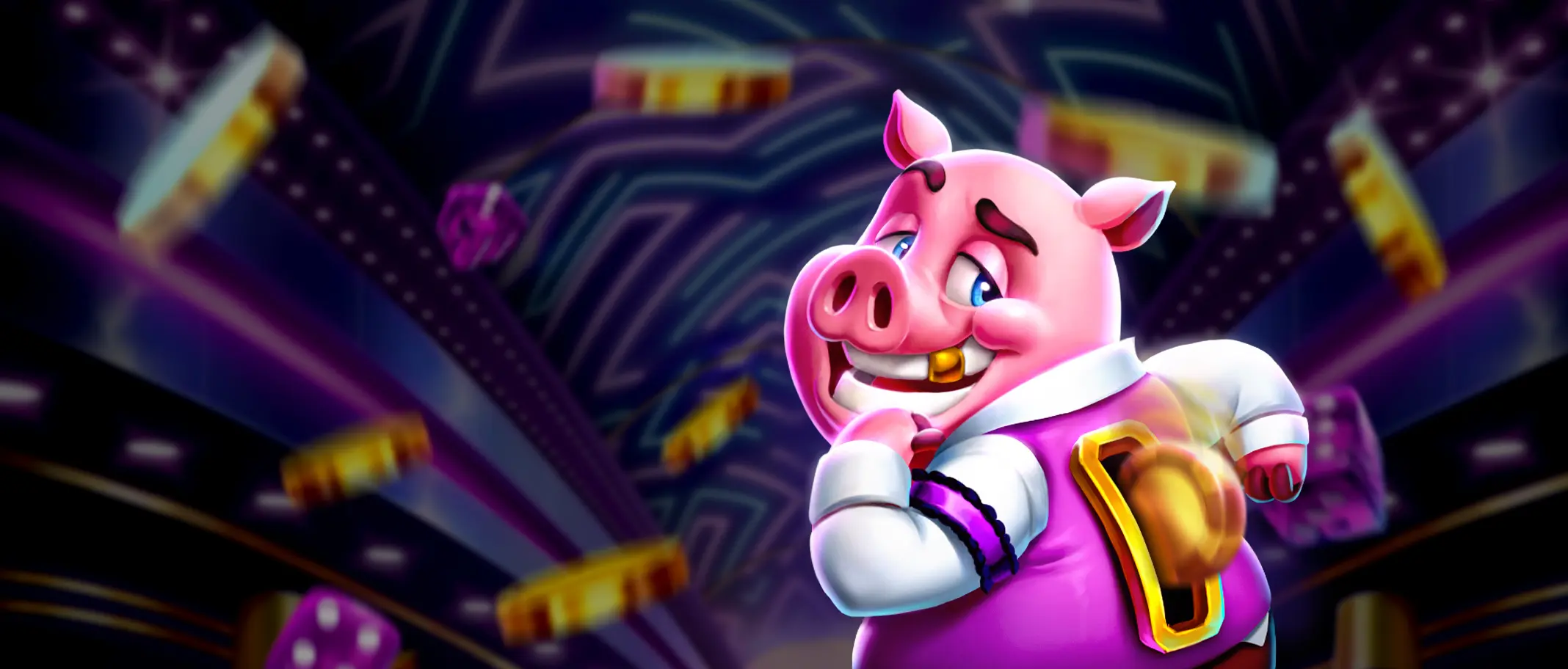 Piggy Blitz Casino Gold host pig and neon casino reels
