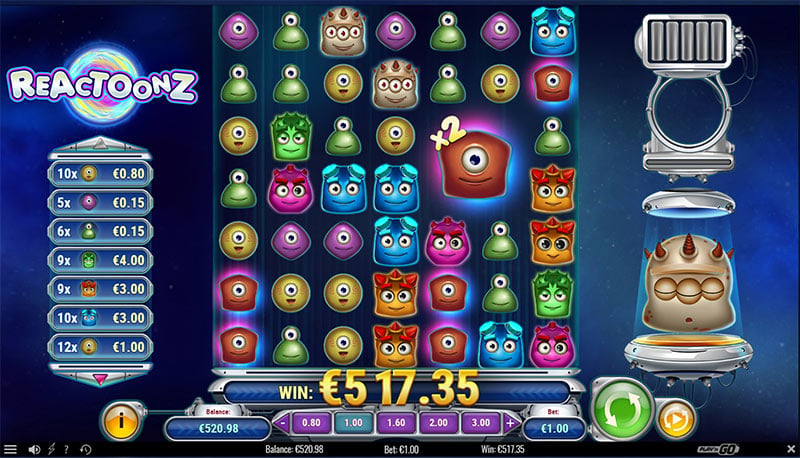 Reactoonz alien cluster win in Canada real money play