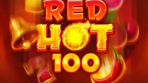 Red Hot 100 real-money play screen with the flaming seven and max-win fire effect
