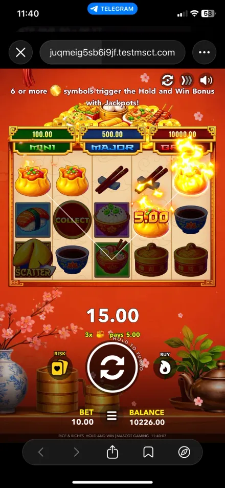 Rice & Riches: Hold and Win reels showing Asian cuisine symbols