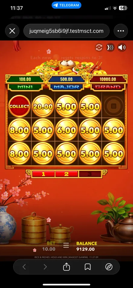 Rice & Riches: Hold and Win coin bonus with Mini, Major and Grand jackpots