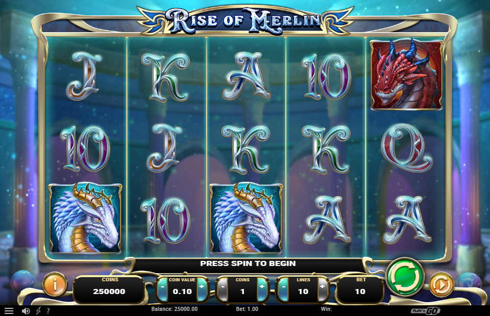 Rise of Merlin slot reels showing Merlin and the Crystal Ball