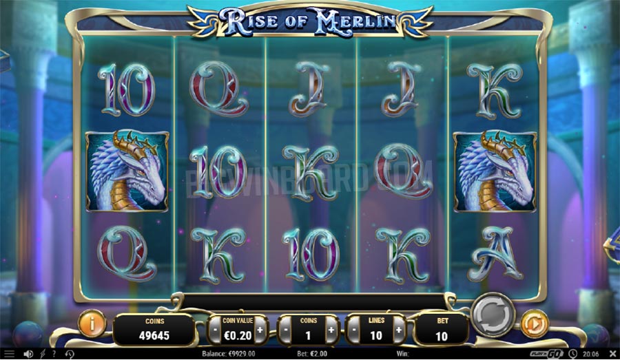 Rise of Merlin slot reels showing Merlin and the Crystal Ball