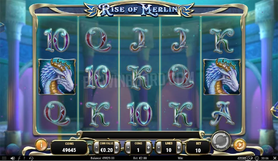 Rise of Merlin slot reels showing Merlin and the Crystal Ball