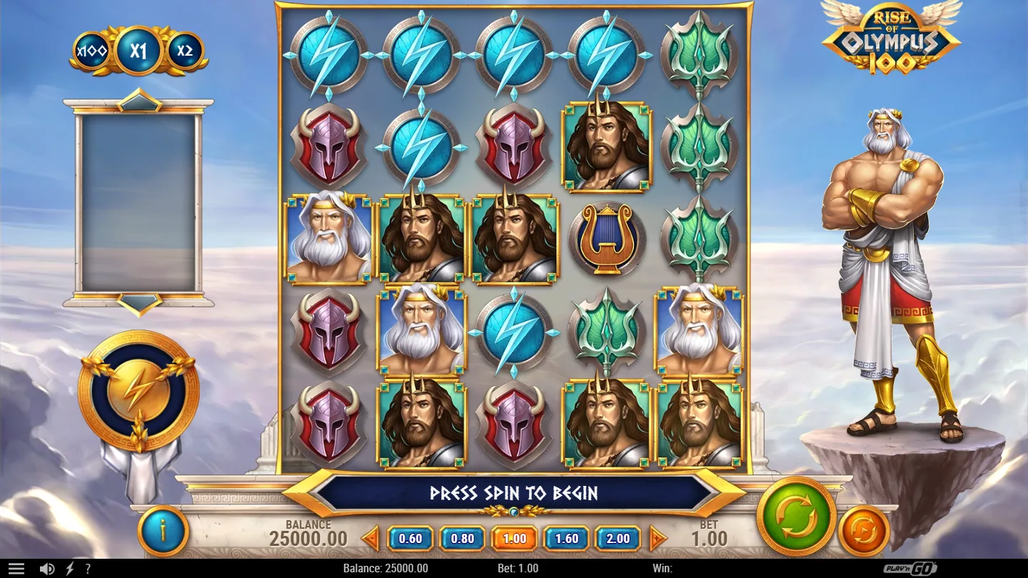 Rise of Olympus 100 free spins with the multiplier climbing toward x100