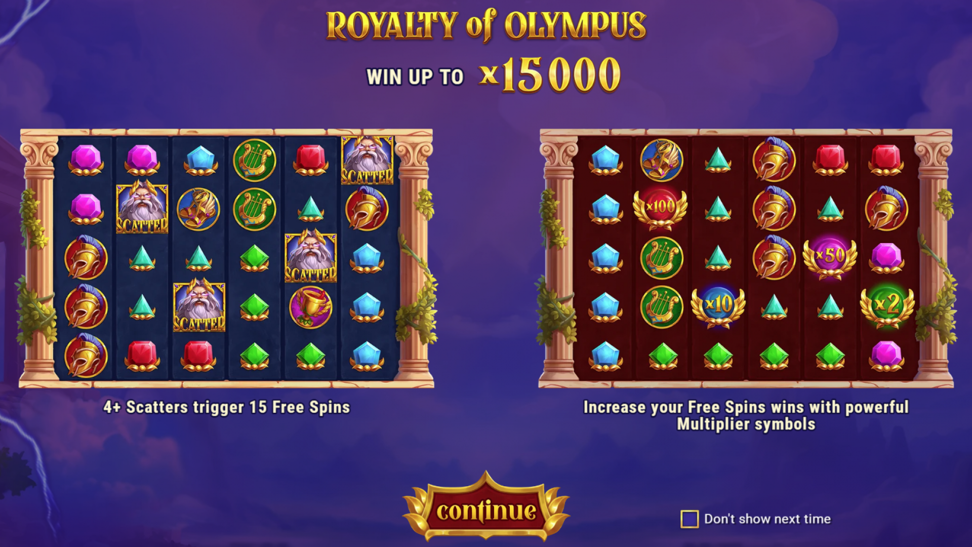 Royalty of Olympus reels and Mount Olympus backdrop