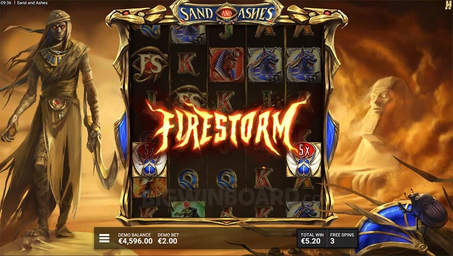 Sand and Ashes Wild Scarab multiplier free spins feature