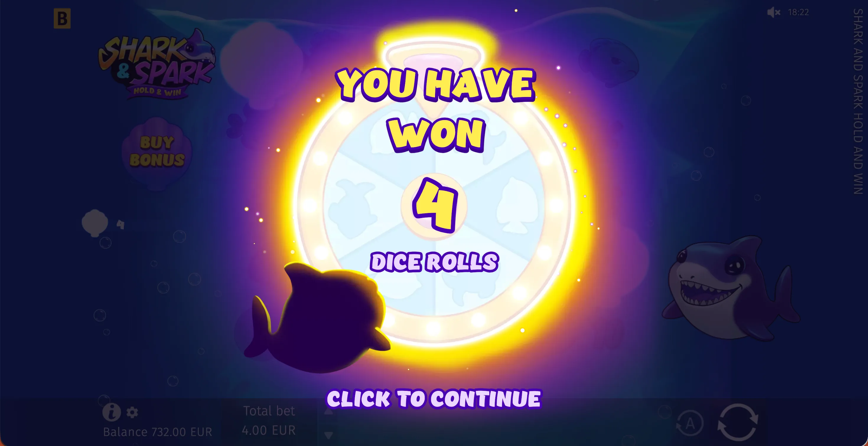 Shark and Spark Hold and Win Sharks and Ladders bonus board with the shark collecting multipliers