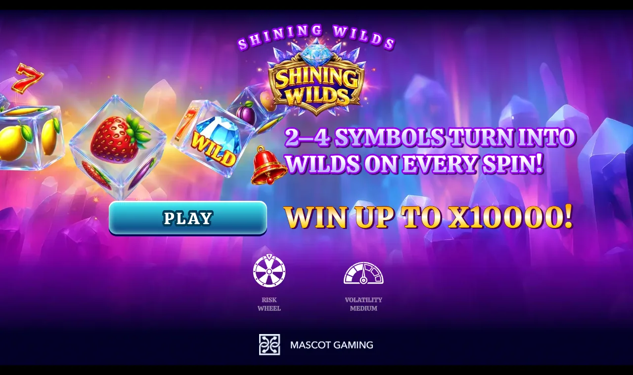 Shining Wilds intro screen showing the crystal cave theme and the x10000 max win