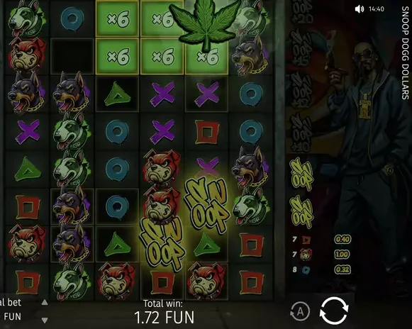 Rutmultiplikatorer på x6 och cannabisbladet i Snoop Dogg Dollars