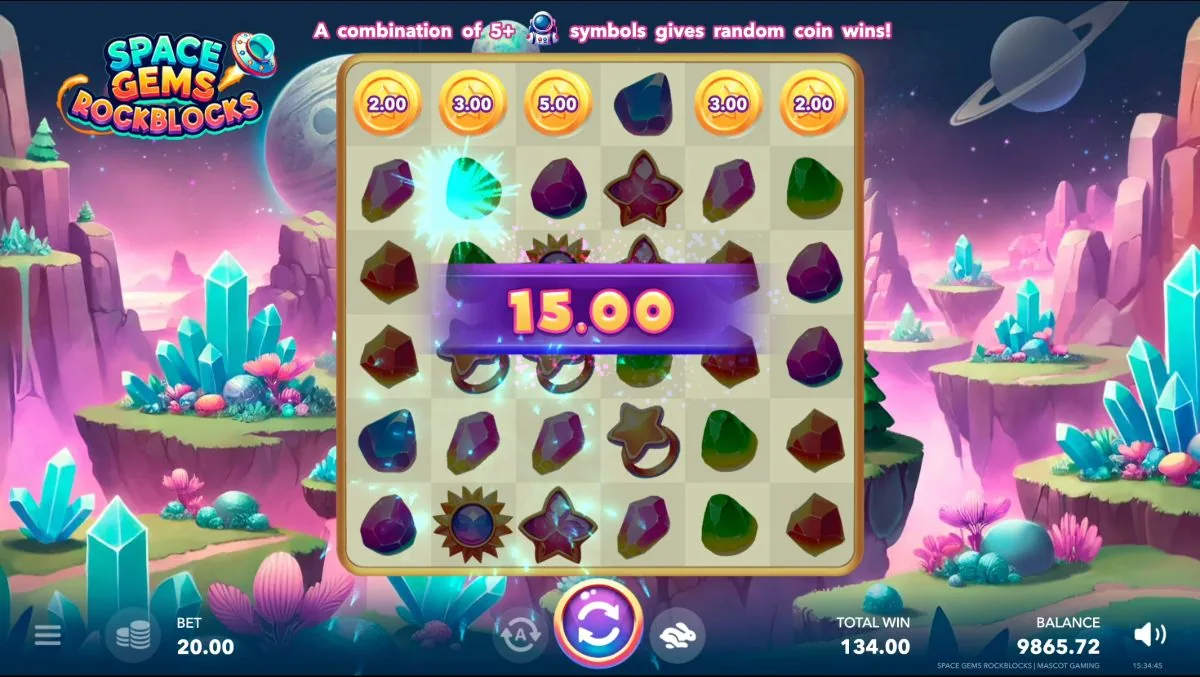 Space Gems Rockblocks astronaut coin prizes on the 6x6 field