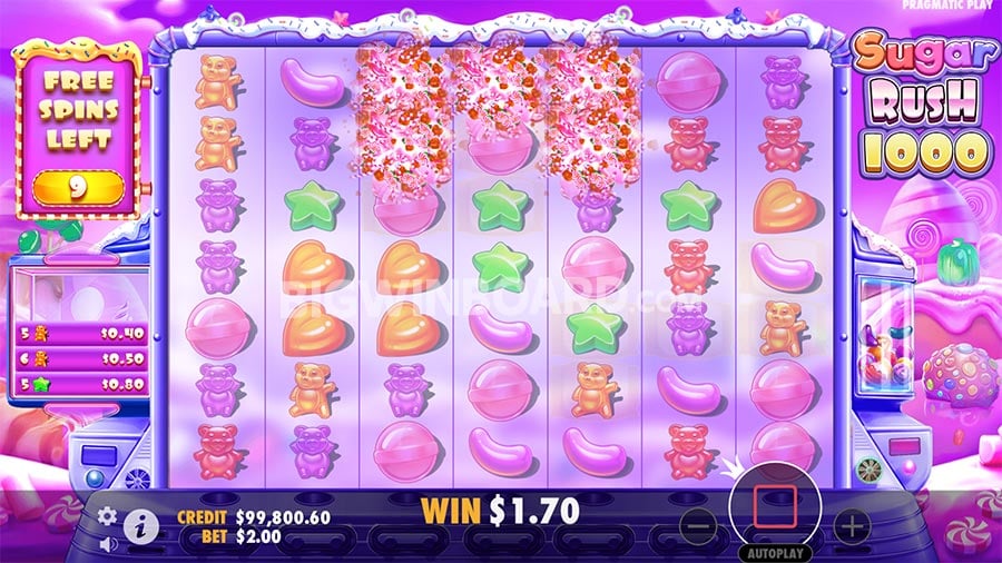 Sugar Rush 1000 candyland grid and gummy bear symbols
