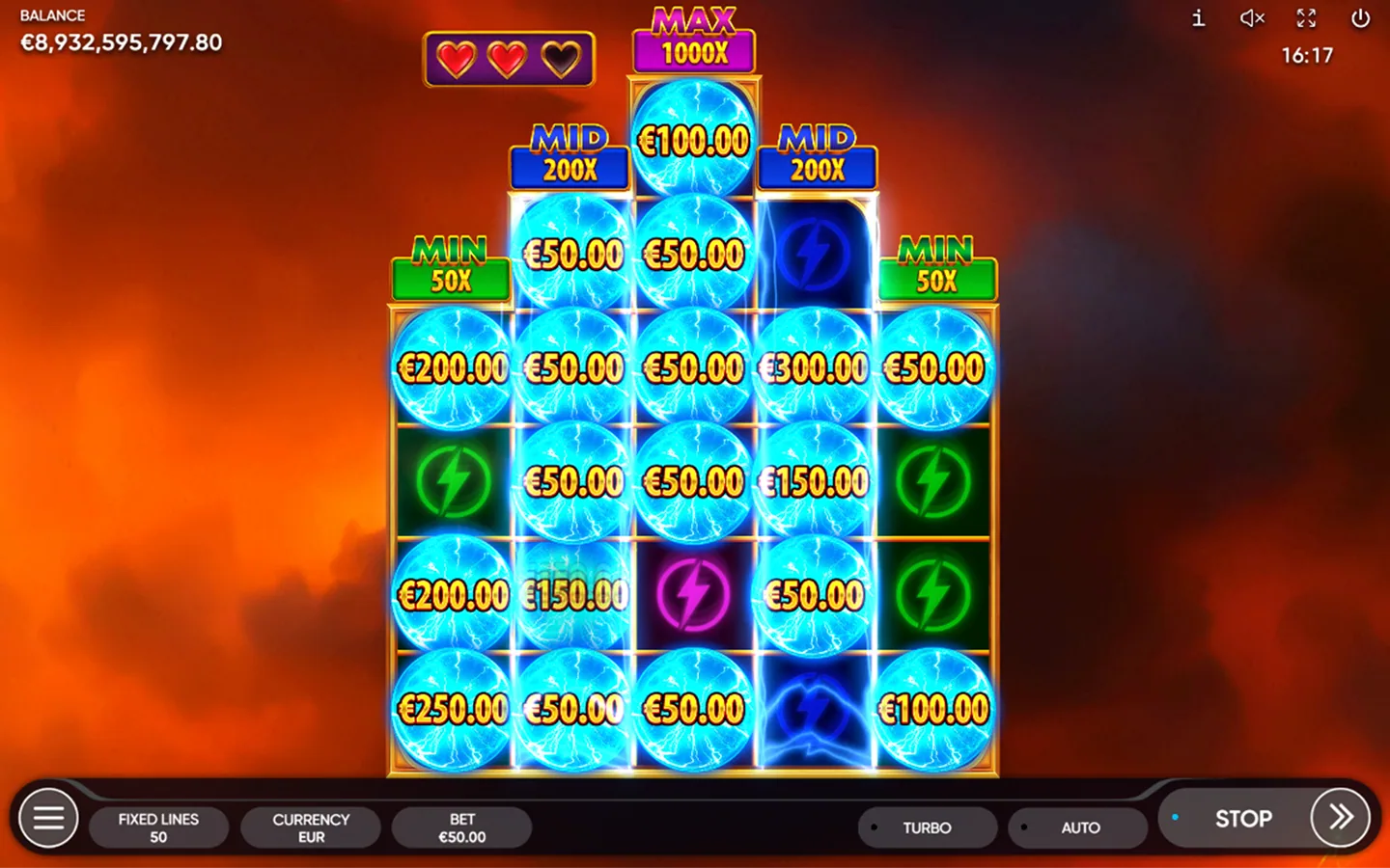 Thunder Crown Thunder Hold Bonus Game with MIN, MID and MAX jackpot panels