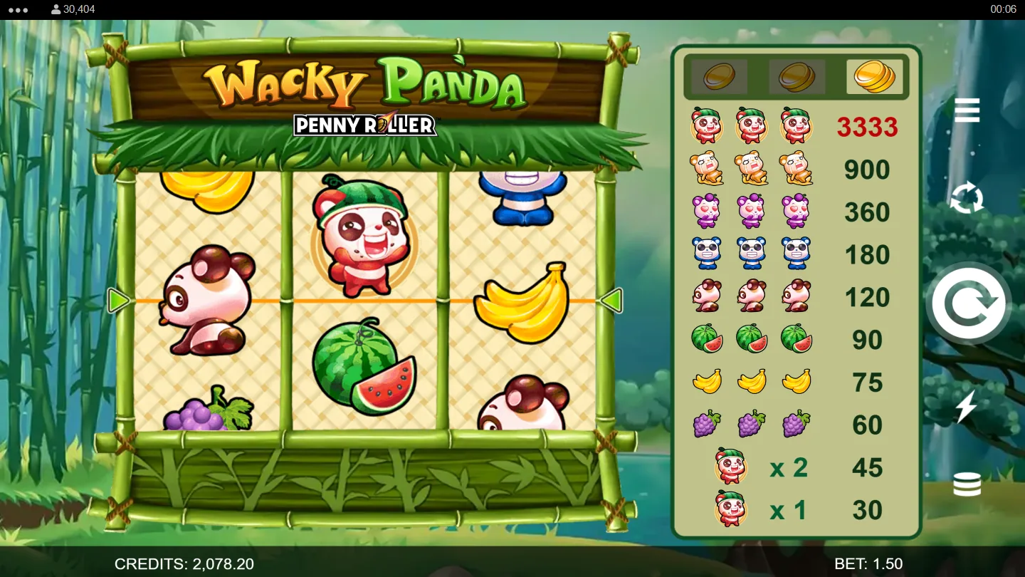A base-game spin on the three-reel panda cabinet in the free demo version