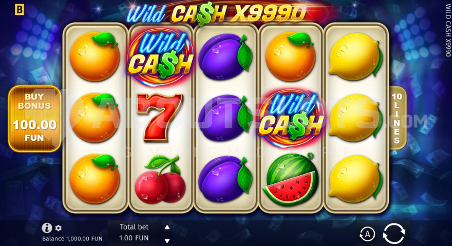 Wild Cash x9990 slot base game reels and fruit symbols