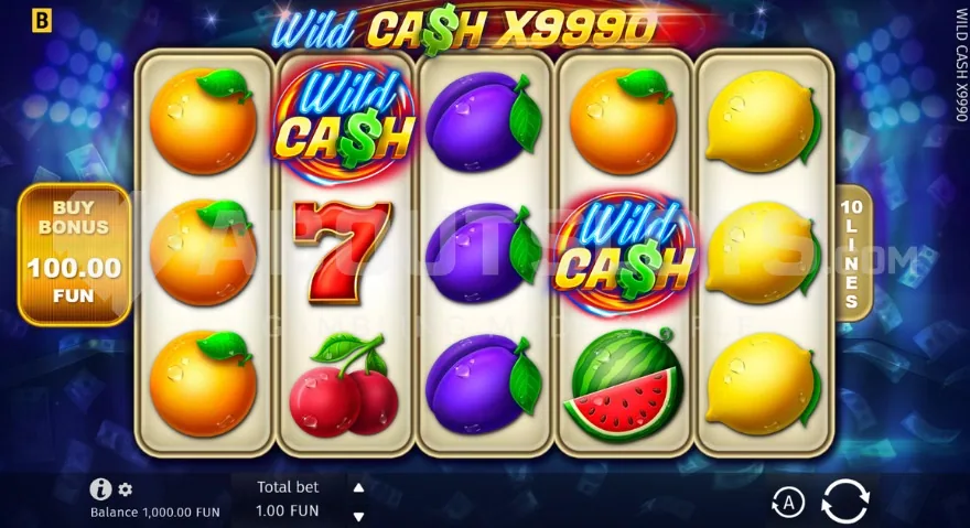 Wild Cash x9990 slot base game reels and fruit symbols