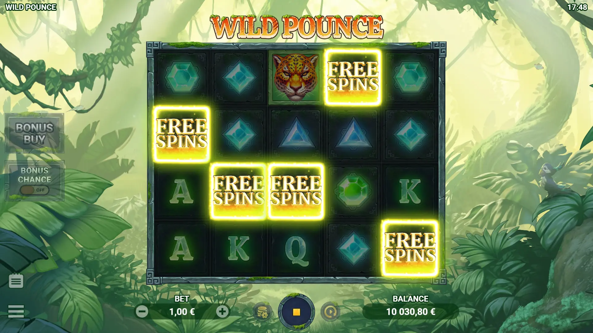 Wild Pounce free spins with jumping jaguar wilds