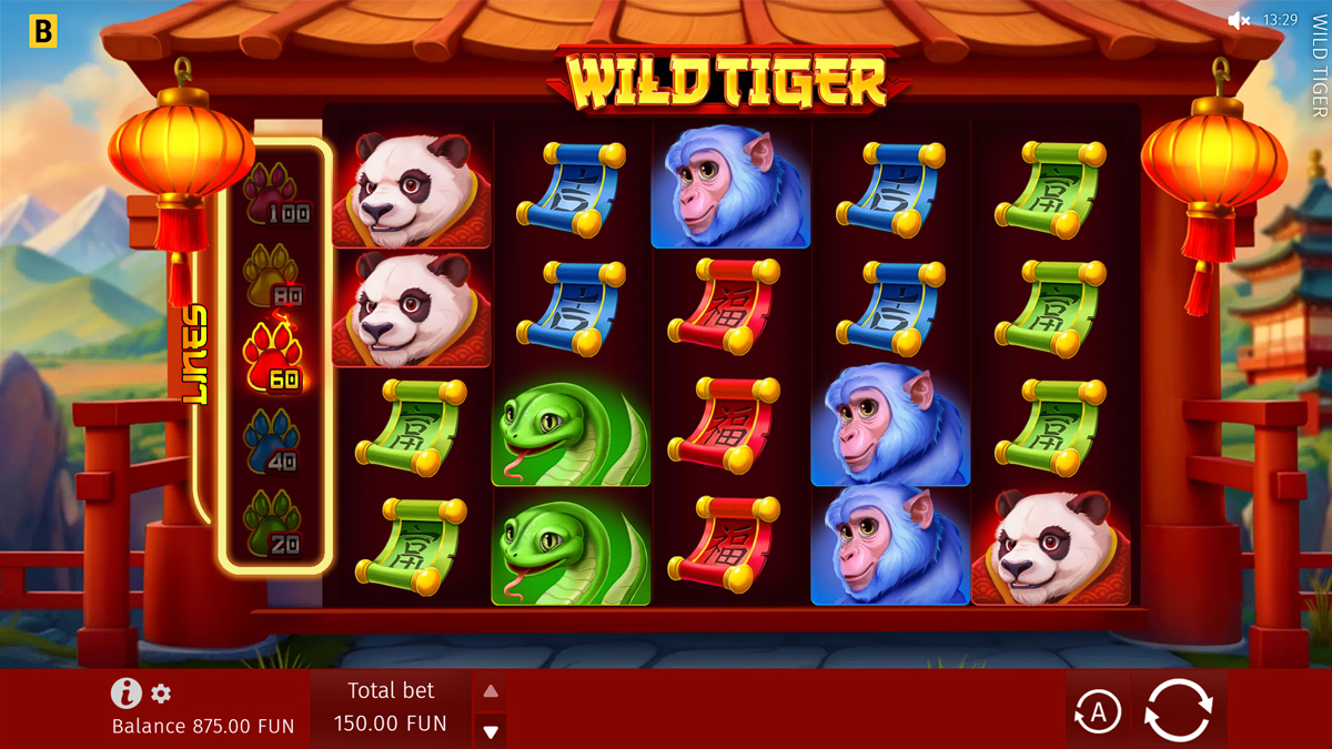 Wild Tiger base game win with tiger wild symbols